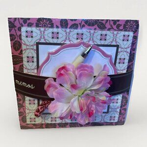 Hallmark 2 Blank Memo Pads 1 Self Stick Pad 1 Pen Stationary Set Floral Bow